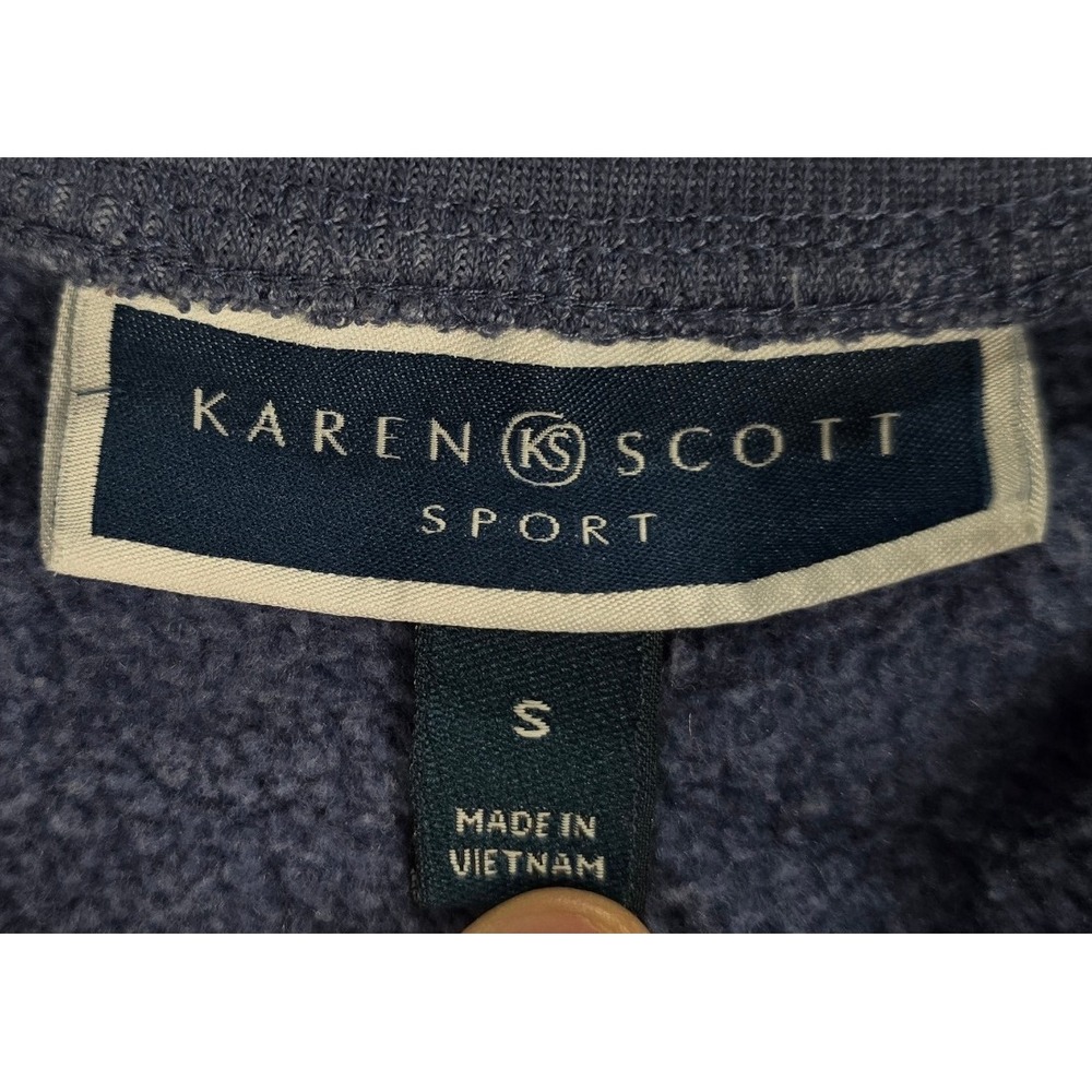 Vtg Karen Scott Sport Blue Black Floral Pattern Crewneck Sweatshirt Size S - Picture 3 of 10
